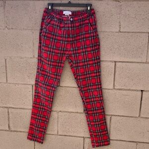 Urban Outfitters Red and Black Plaid Skinny Jeans with stretch.